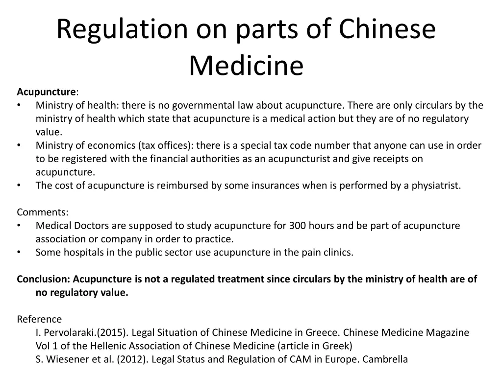 regulation on parts of chinese medicine