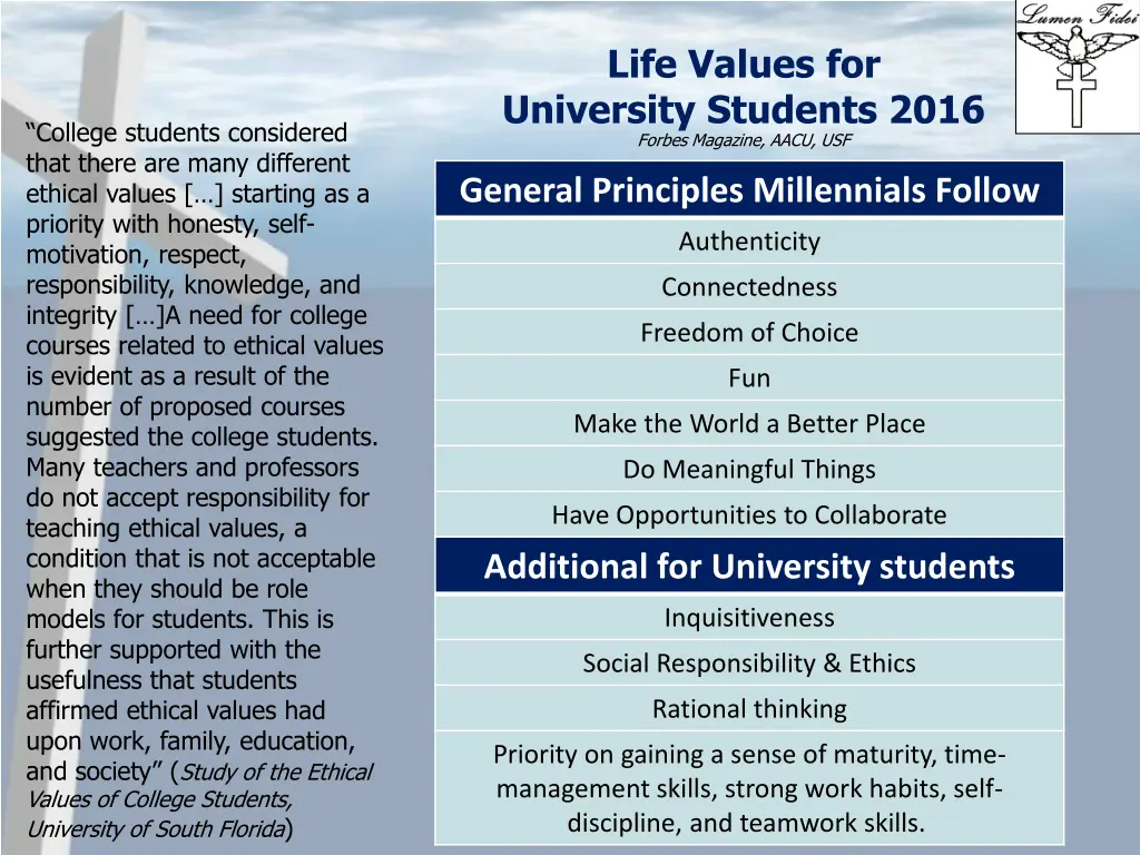 life values for university students 2016