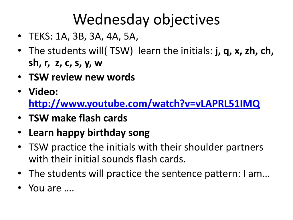 wednesday objectives teks