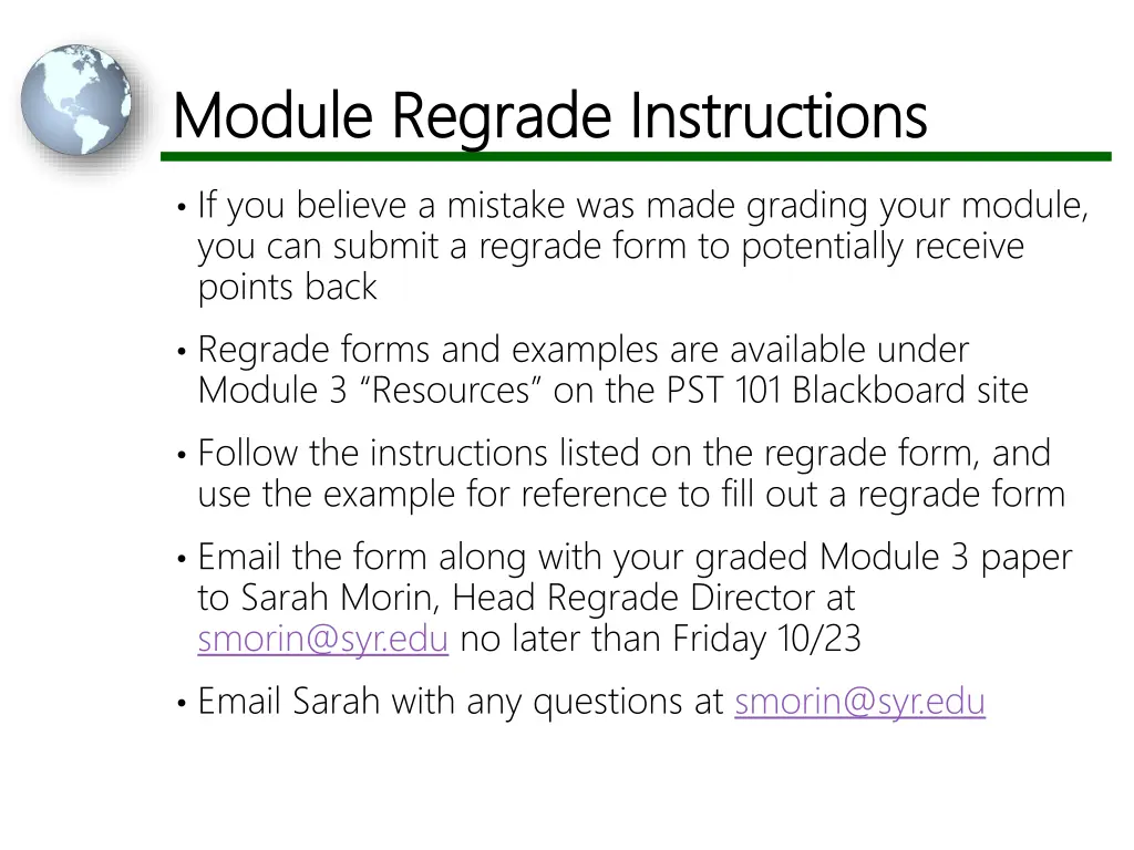 module module regrade instructions regrade