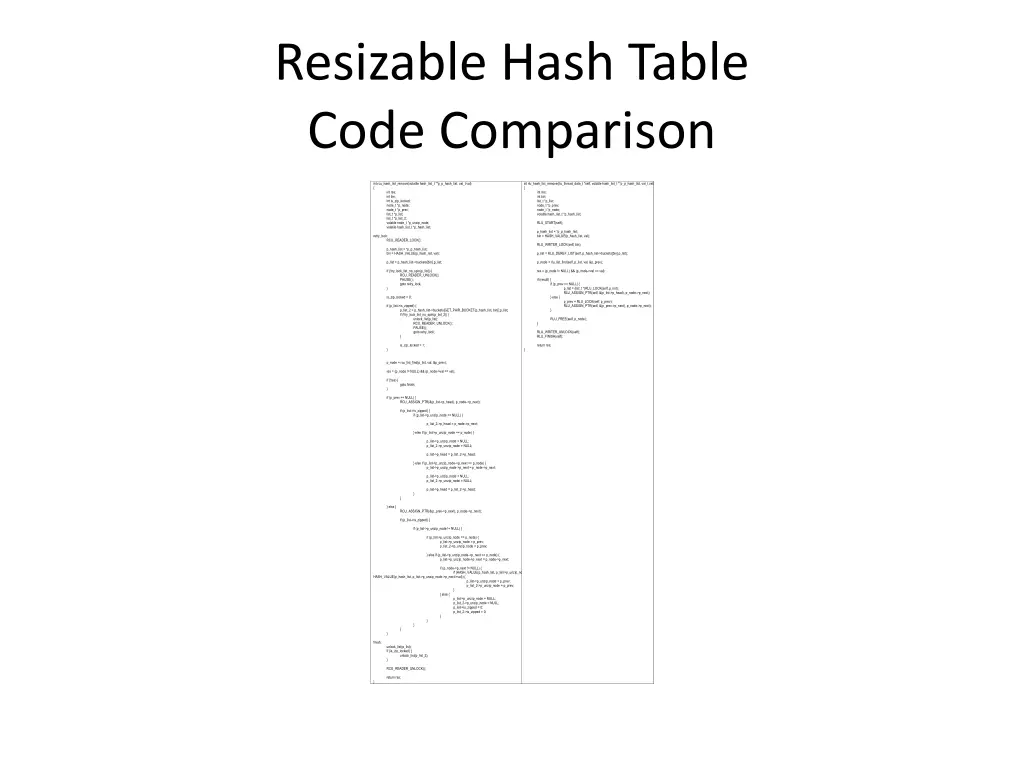 resizable hash table code comparison