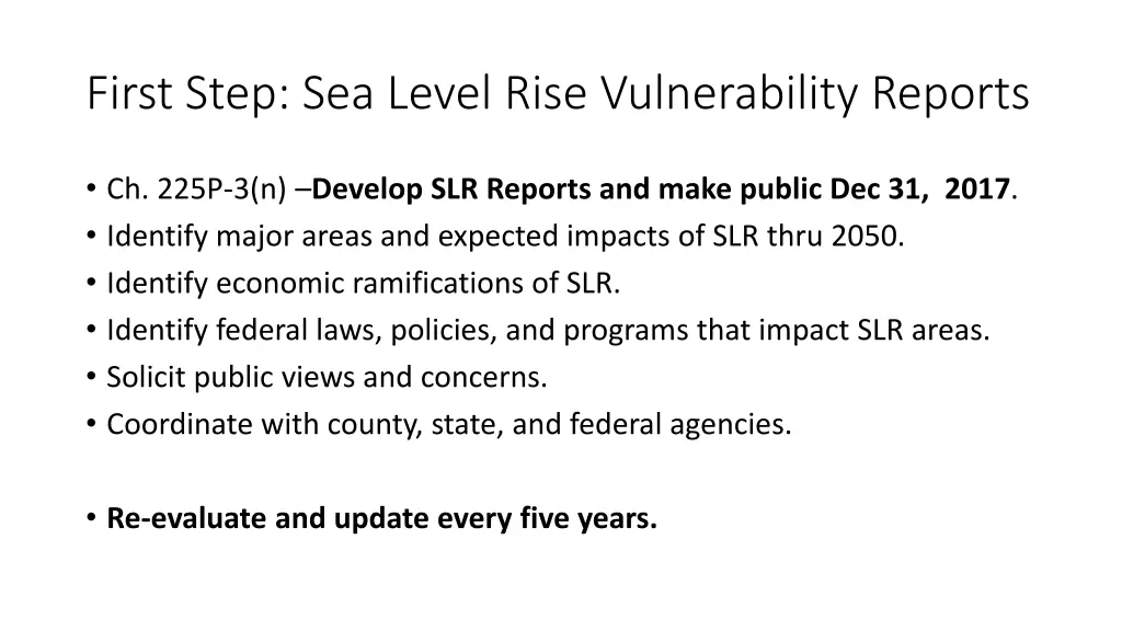 first step sea level rise vulnerability reports