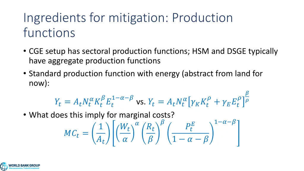 ingredients for mitigation production functions