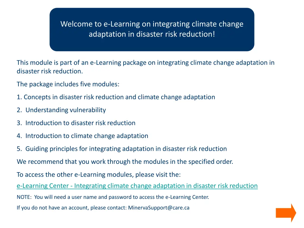 welcome to e learning on integrating climate