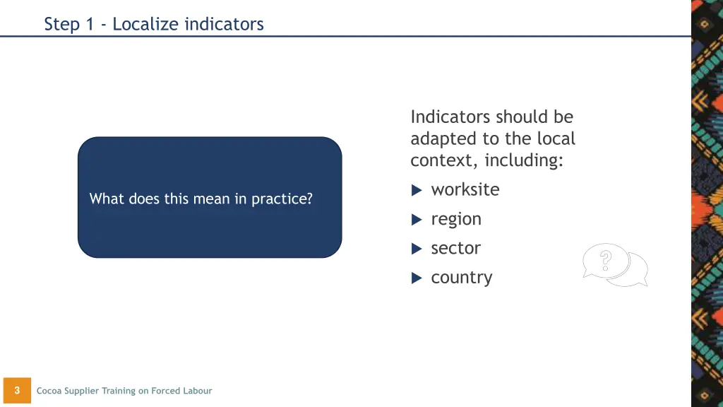 step 1 localize indicators