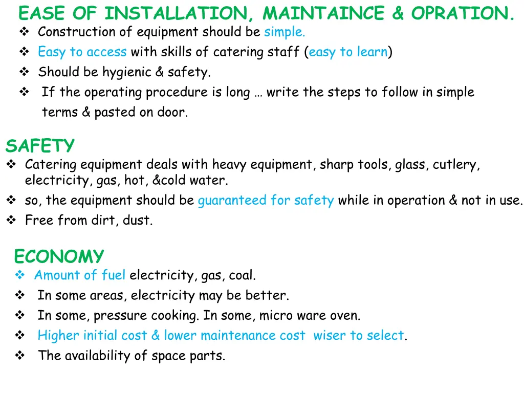 ease of installation maintaince opration