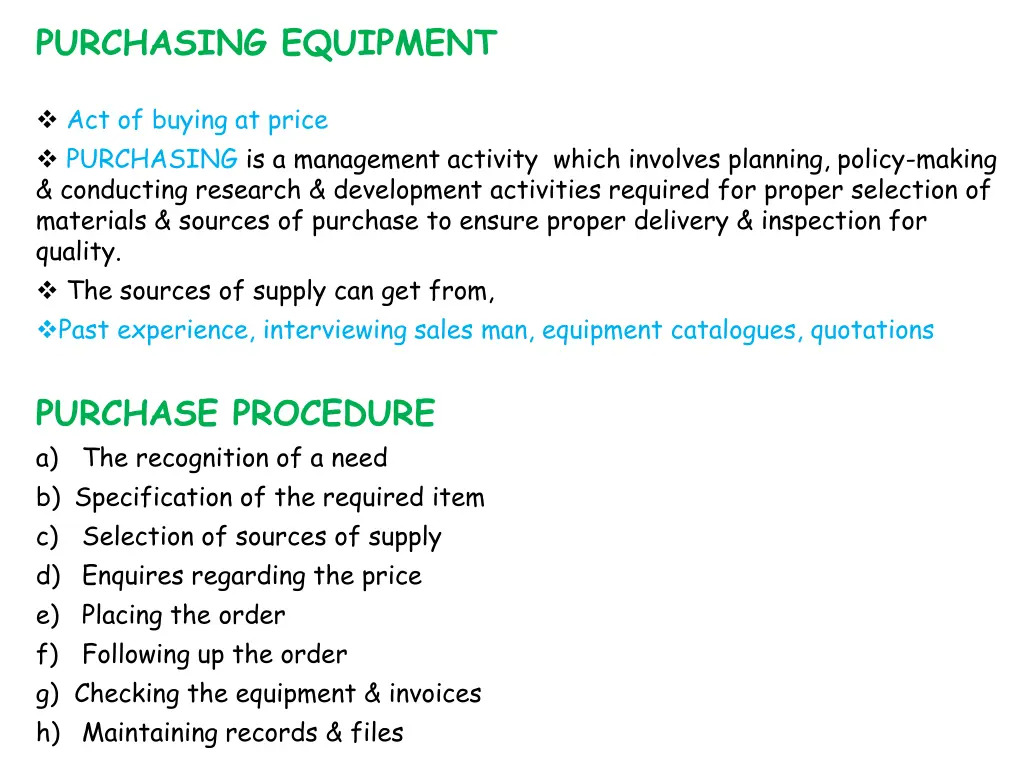 purchasing equipment