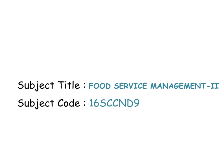 subject title food service management ii subject