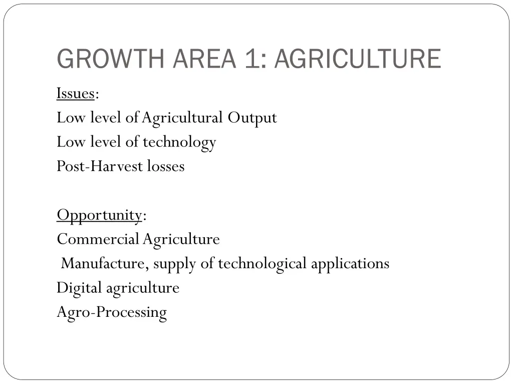 growth area 1 agriculture issues low level