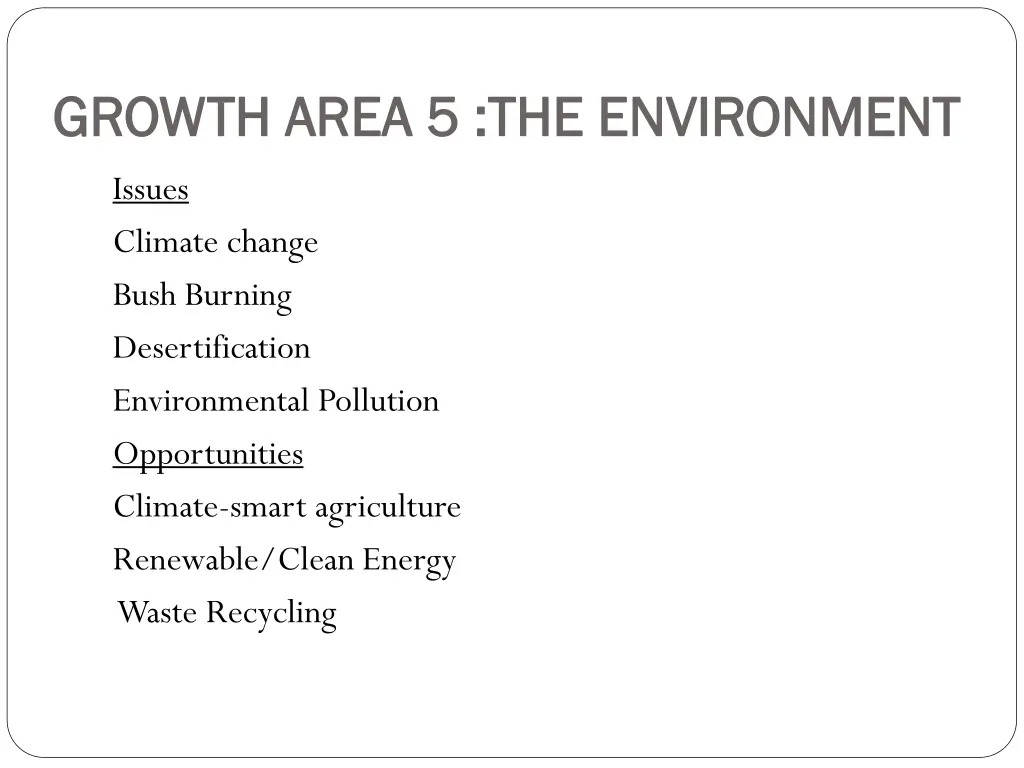 growth area 5 the environment growth area