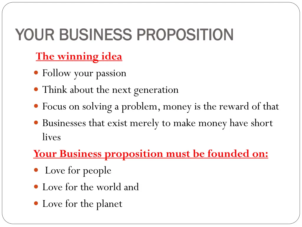 your business proposition your business