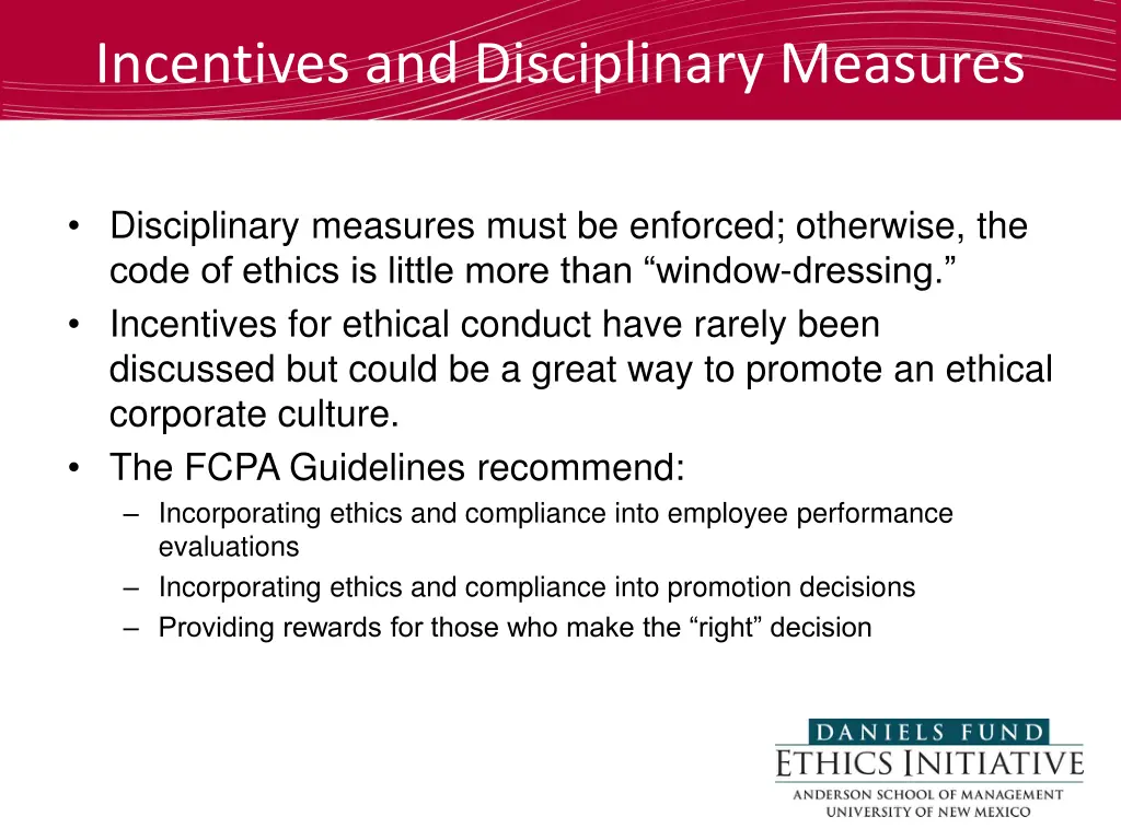 incentives and disciplinary measures