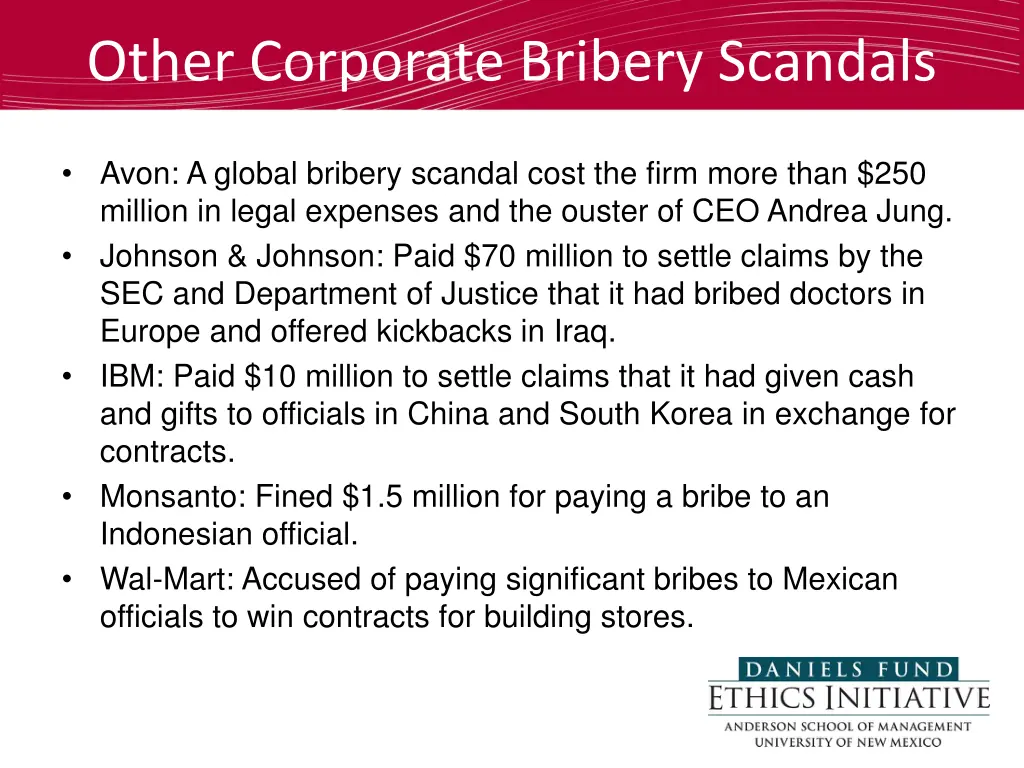 other corporate bribery scandals