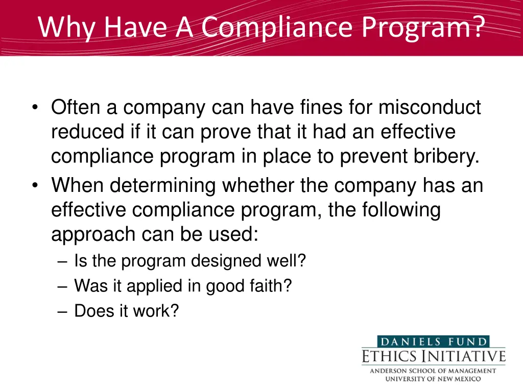 why have a compliance program