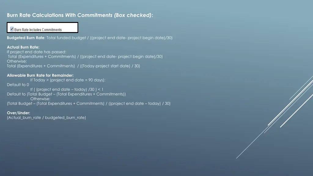 burn rate calculations with commitments