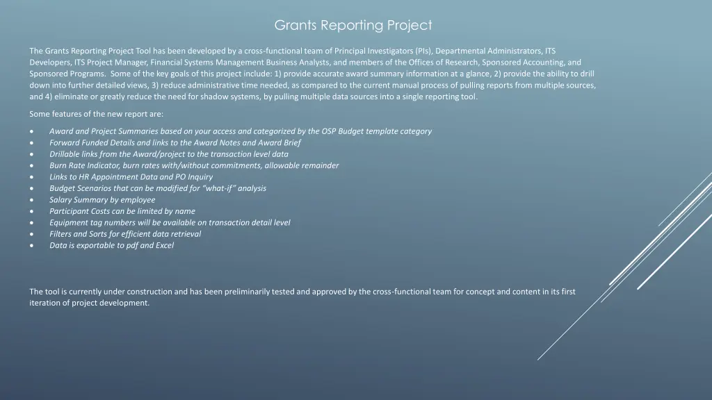 grants reporting project 1