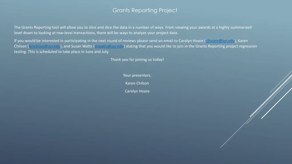 grants reporting project 12