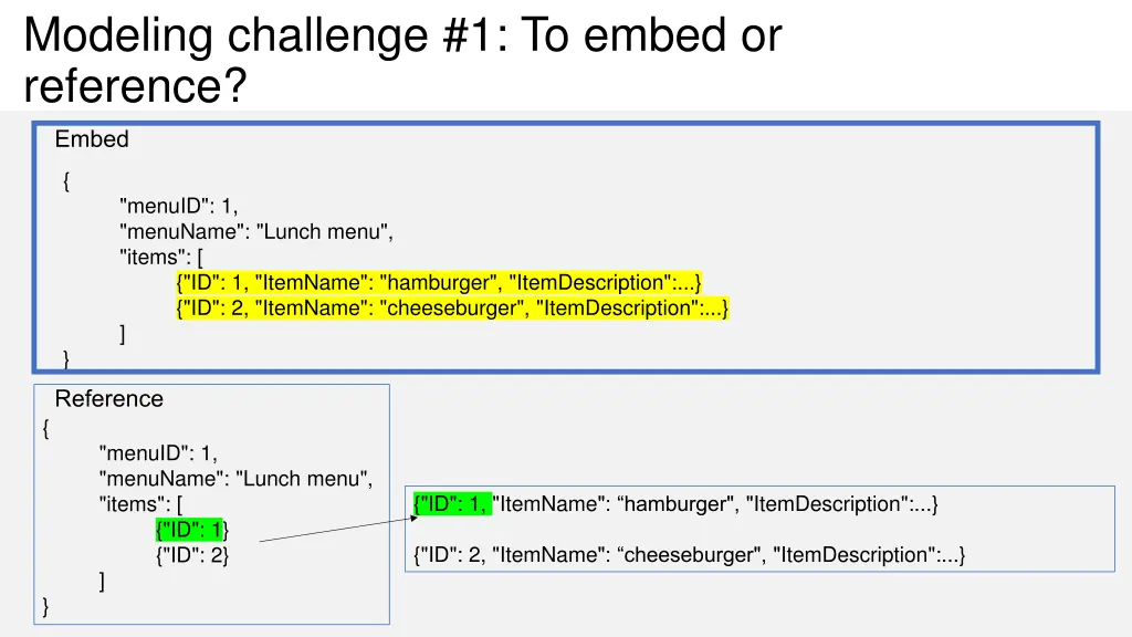 modeling challenge 1 to embed or reference