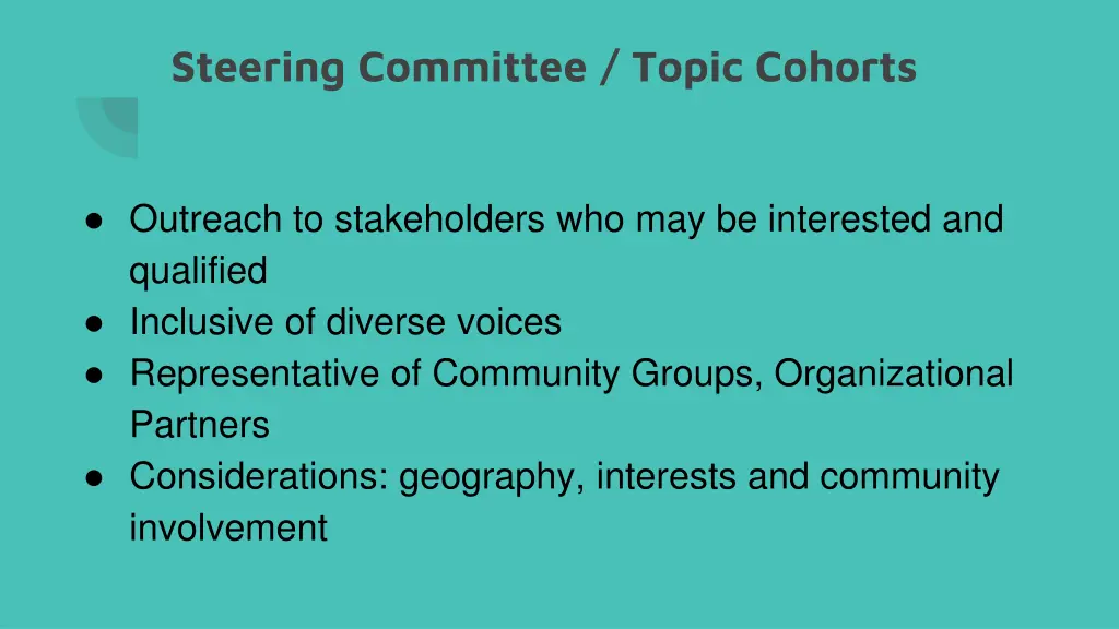 steering committee topic cohorts