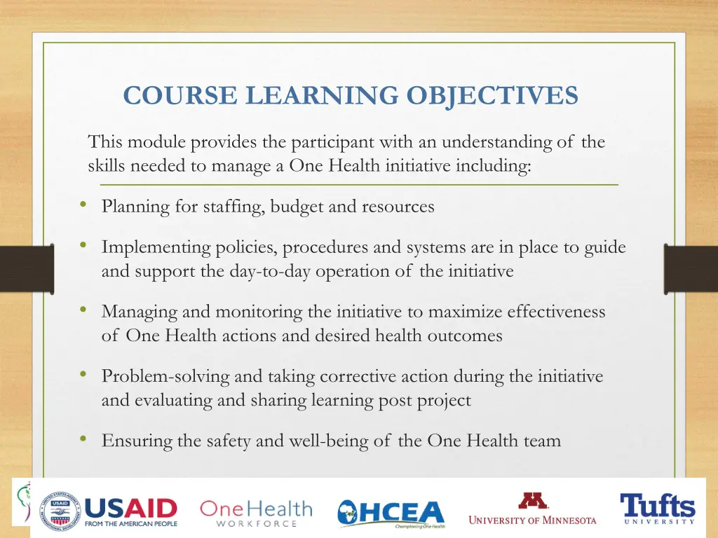 course learning objectives