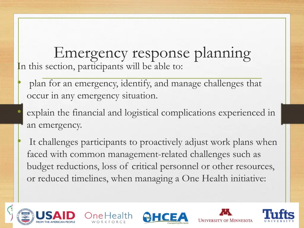 emergency response planning in this section