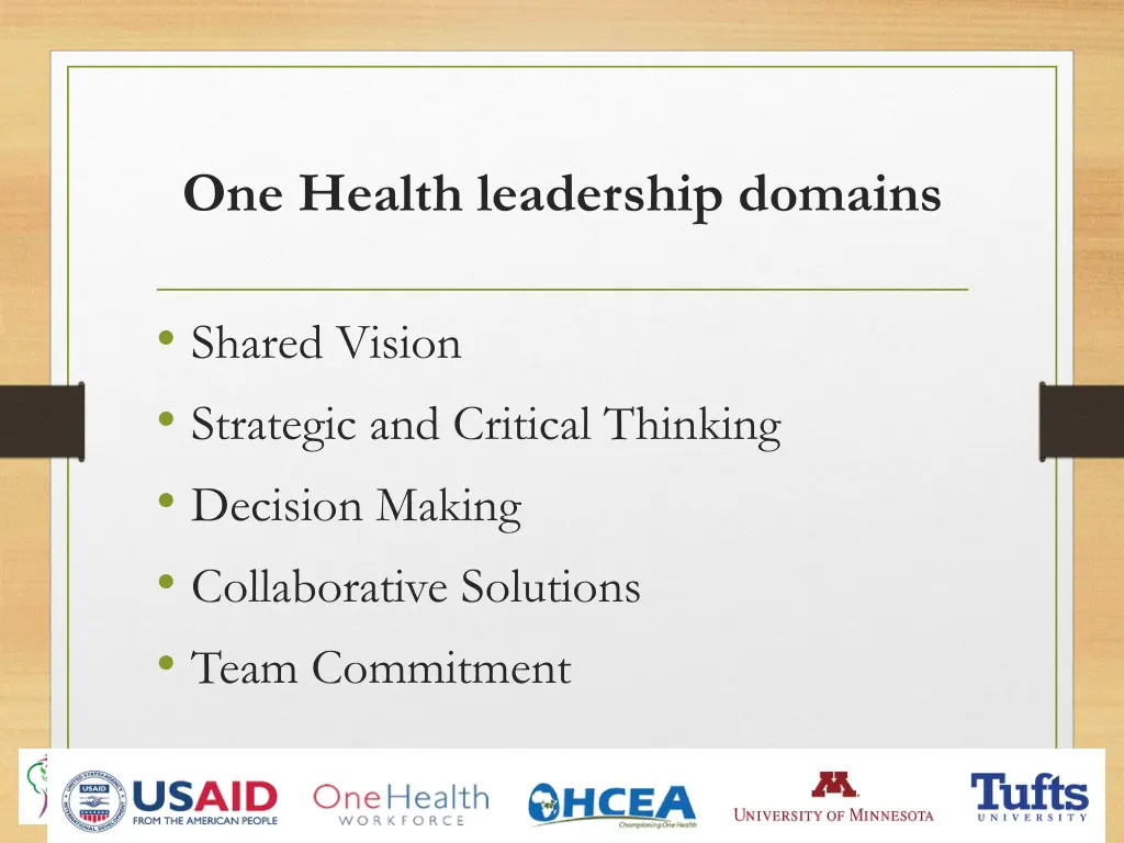 one health leadership domains