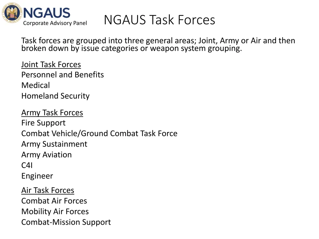 ngaus task forces