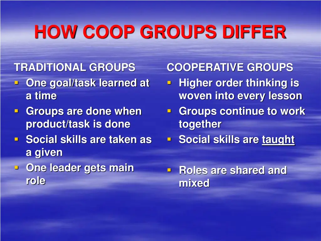 how coop groups differ