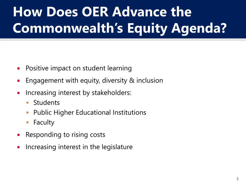 how does oer advance the commonwealth s equity