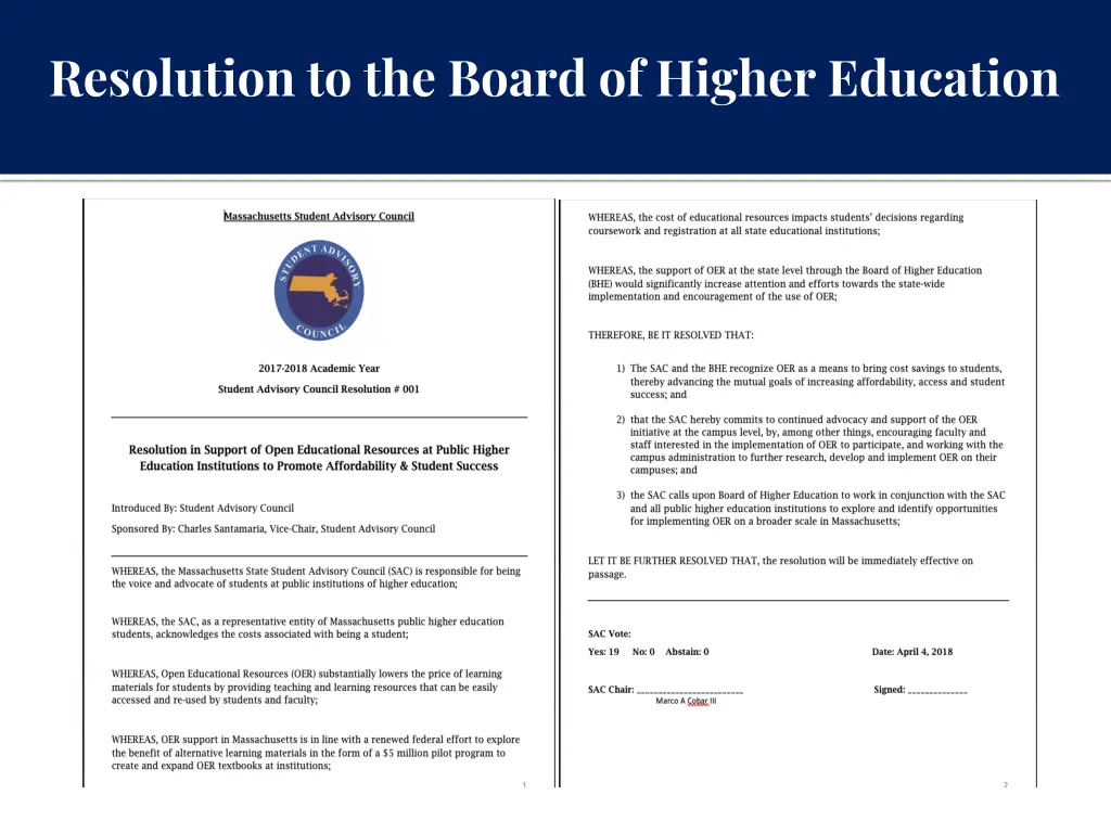 resolution to the board of higher education