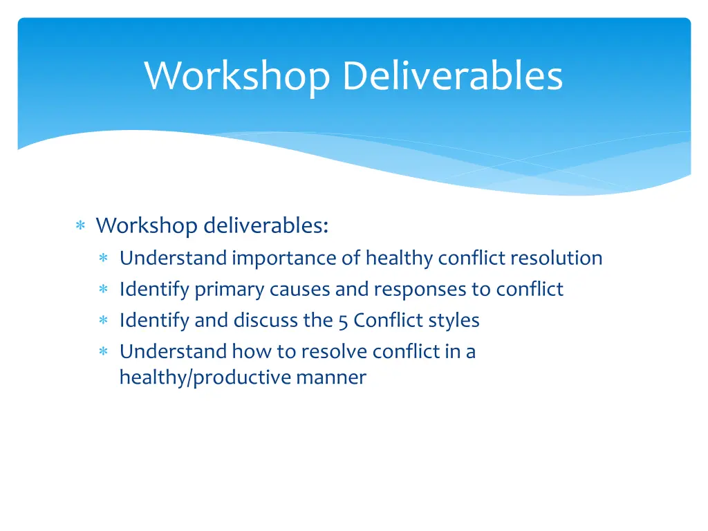 workshop deliverables