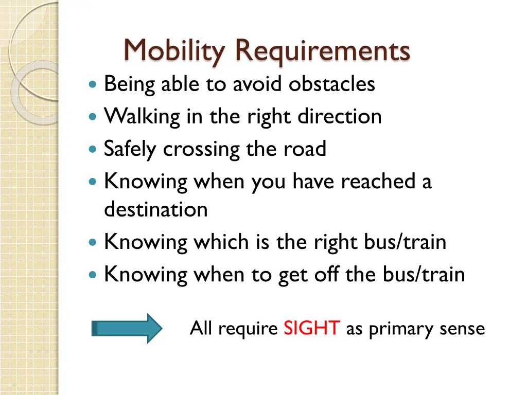 mobility requirements being able to avoid