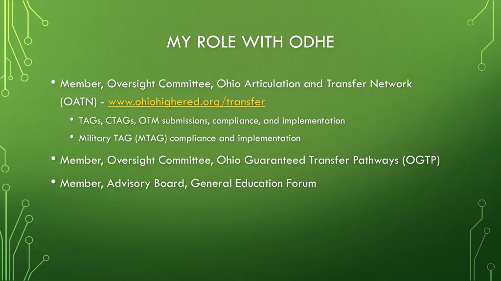 my role with odhe