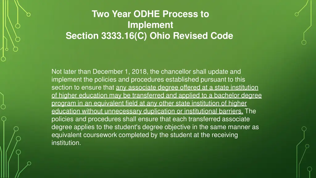 two year odhe process to implement section 3333