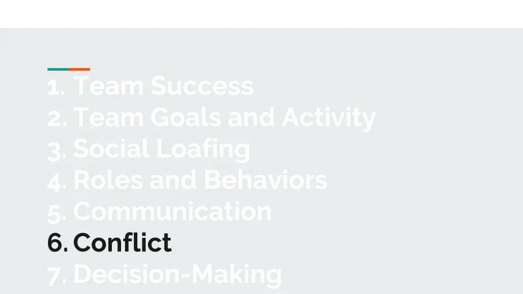 1 team success 2 team goals and activity 3 social 6