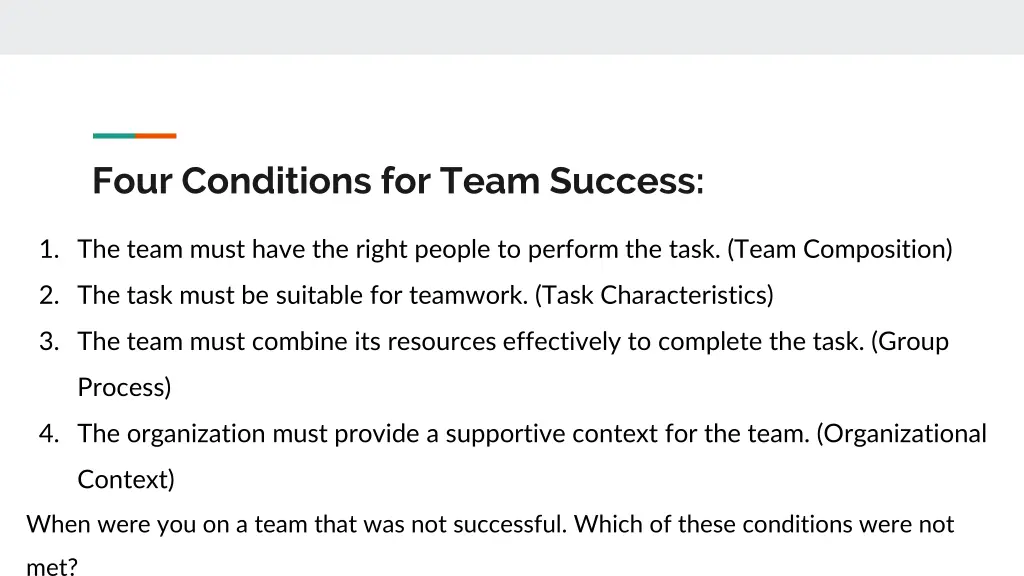 four conditions for team success