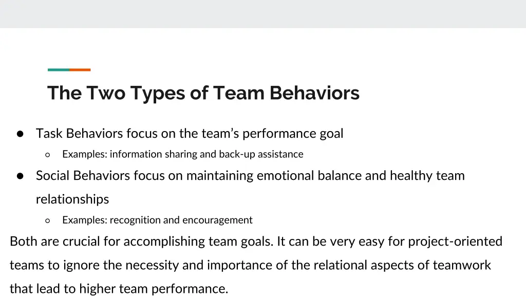 the two types of team behaviors