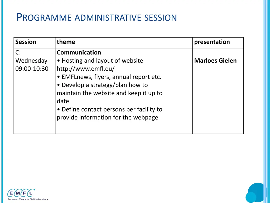 p rogramme administrative session 1