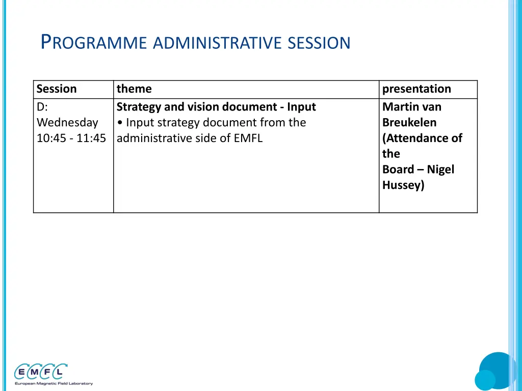 p rogramme administrative session 2