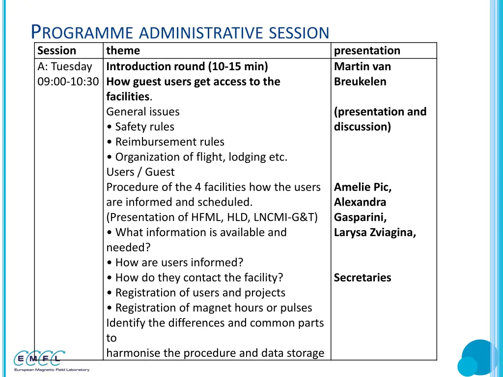 p rogramme administrative session session theme