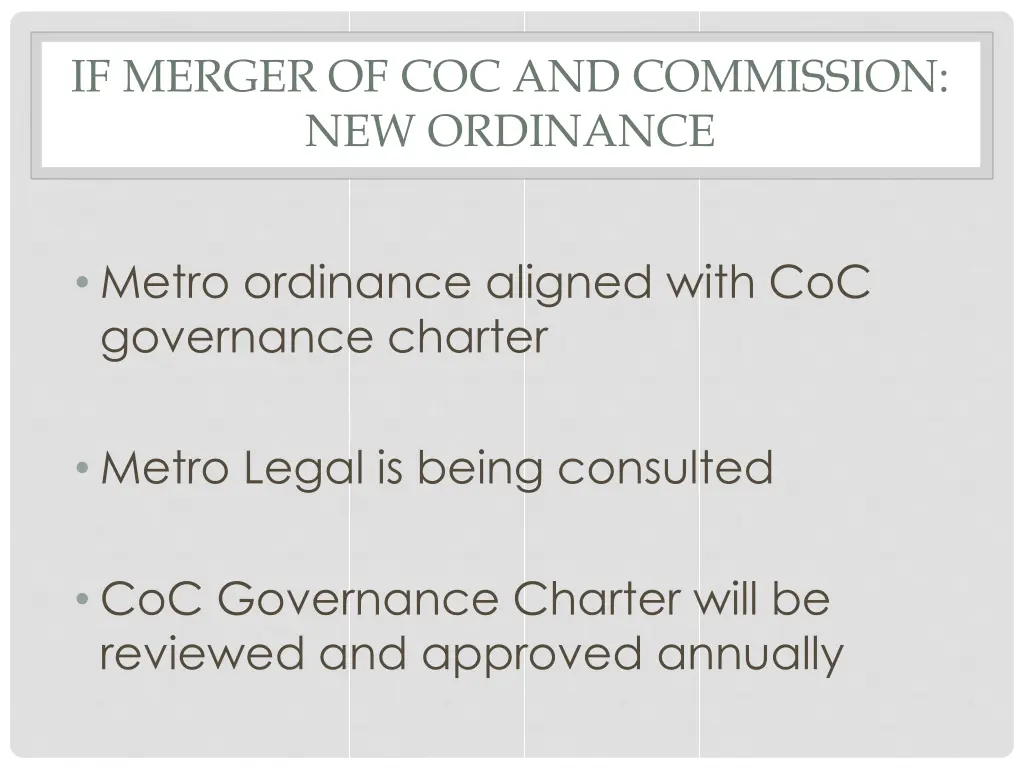 if merger of coc and commission new ordinance