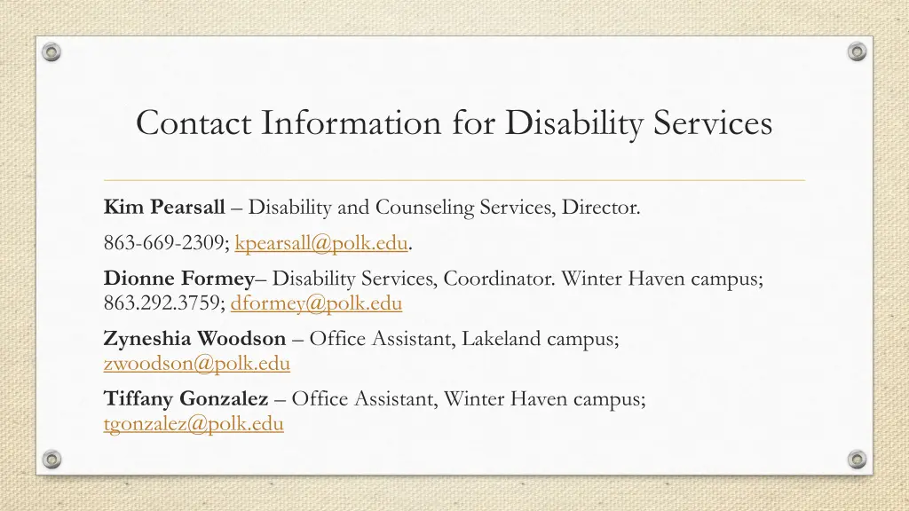 contact information for disability services