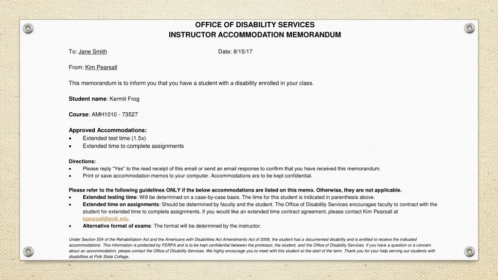 office of disability services instructor