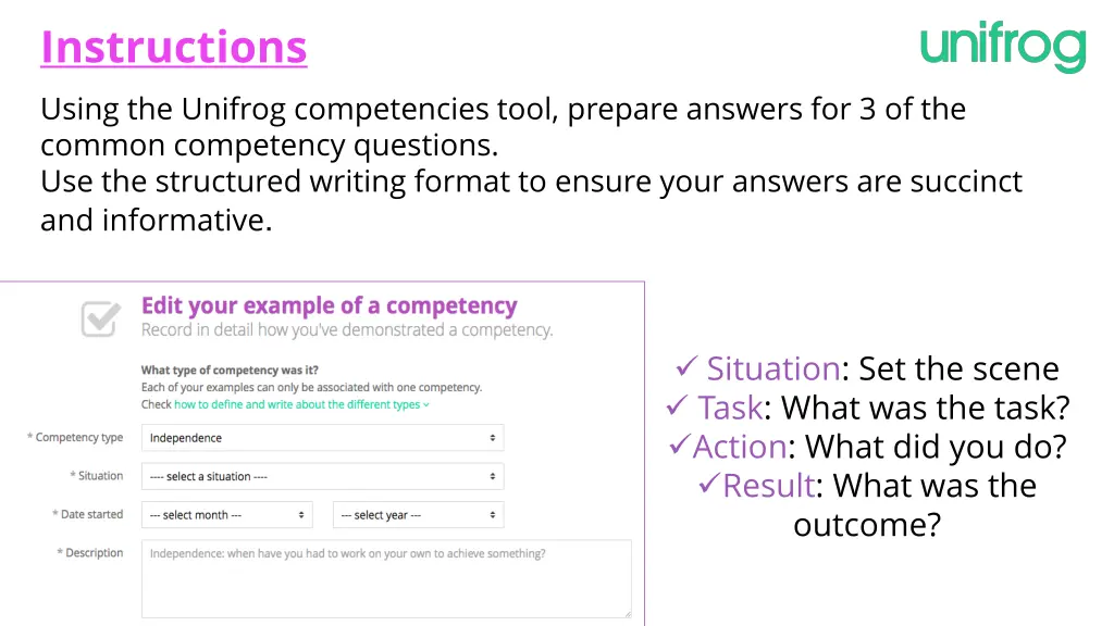 instructions using the unifrog competencies tool