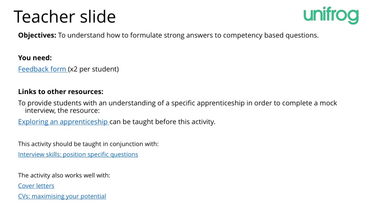 teacher slide objectives to understand