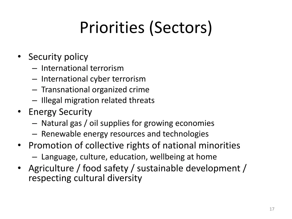 priorities sectors