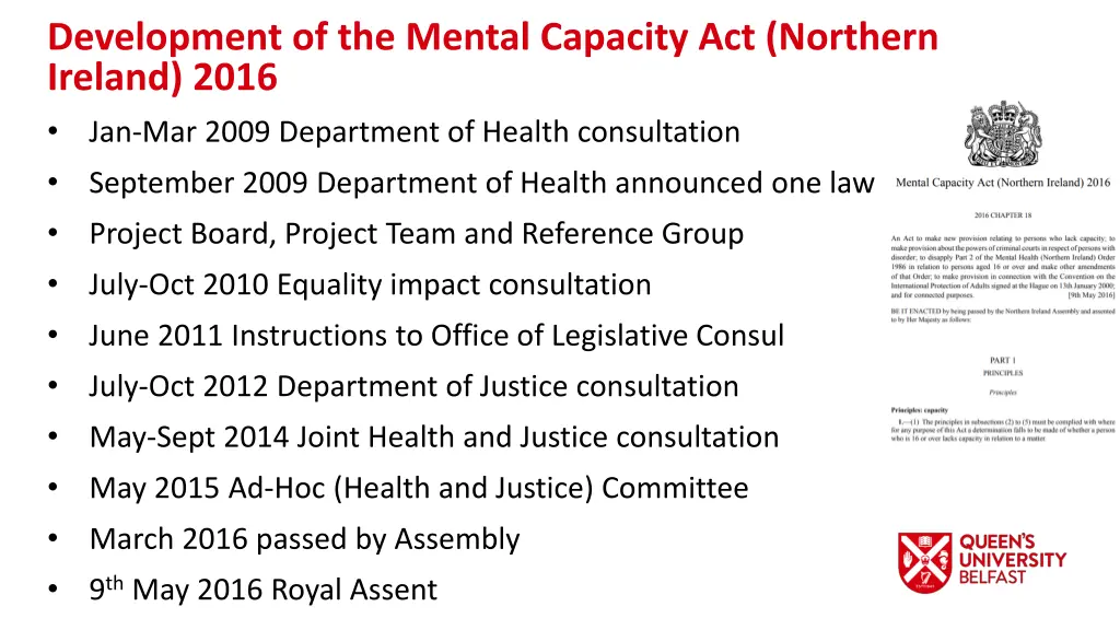 development of the mental capacity act northern