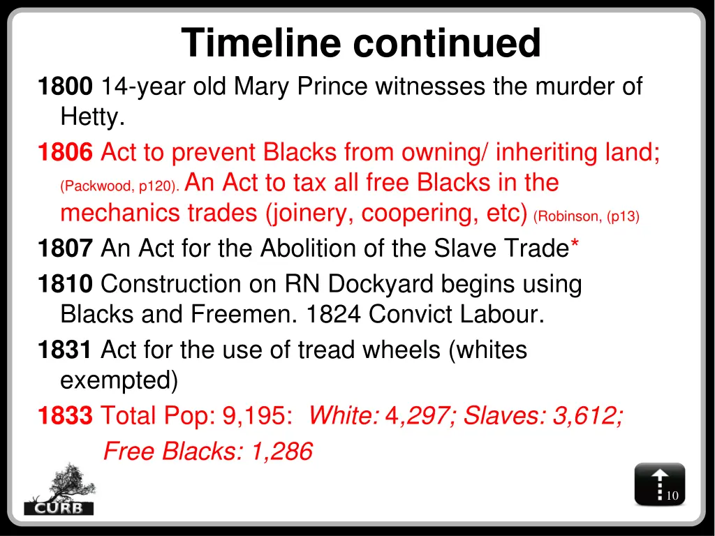 timeline continued 1800 14 year old mary prince