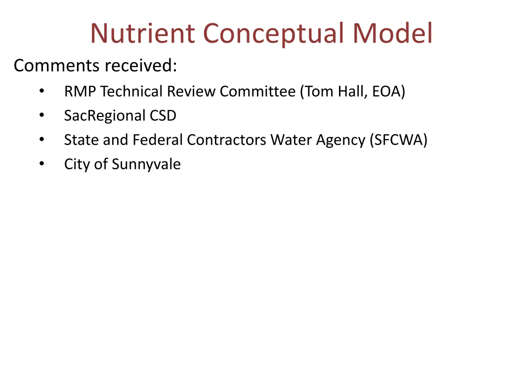 nutrient conceptual model comments received