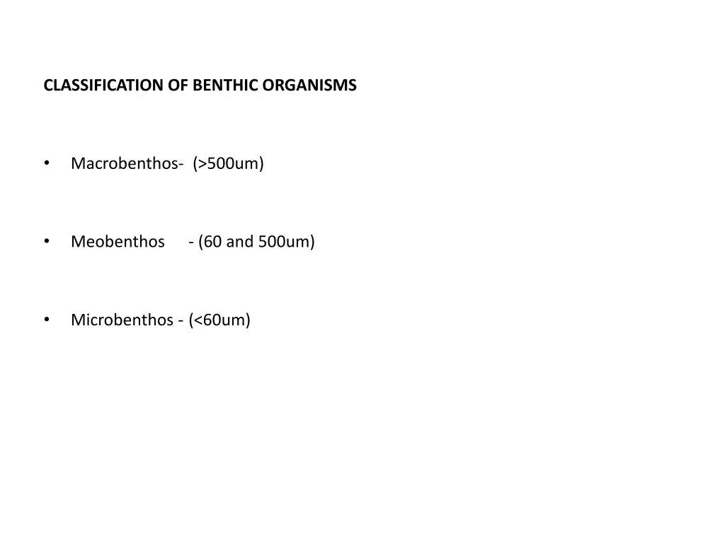 classification of benthic organisms